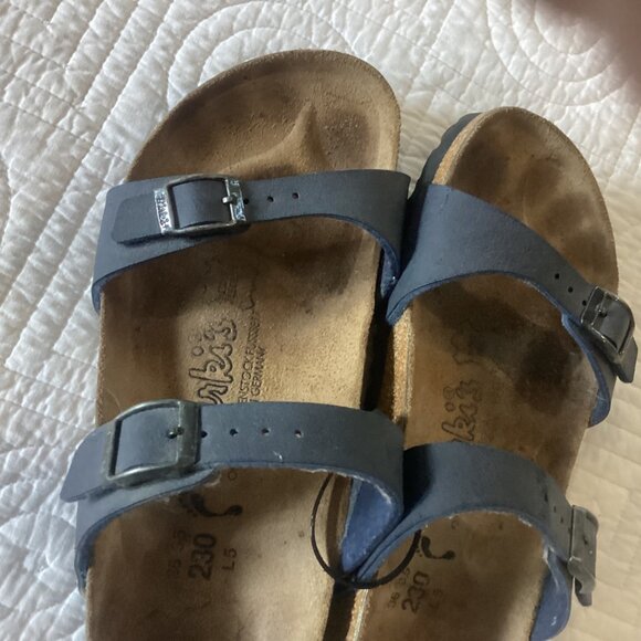 Birkenstock Womens Arizona Navy Blue Two-Strap Sandals Size L5 EU 36-35 Cork Foo - Picture 8 of 8